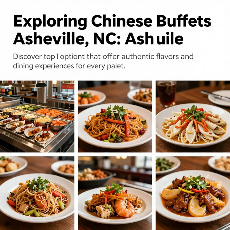 Collage of images representing various Chinese buffets in Asheville, highlighting food and ambiance.