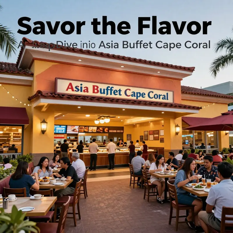 The exterior of Asia Buffet Cape Coral, bustling with diners, showcasing a lively restaurant ambiance.