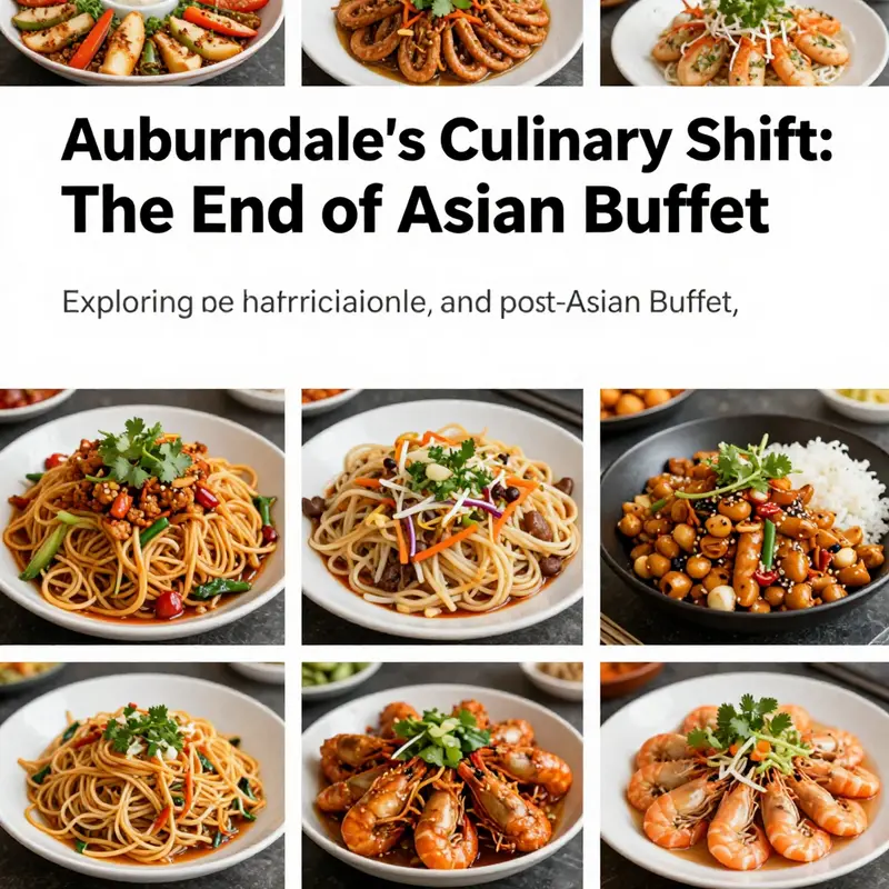 A colorful collage of Asian dishes representing the variety of dining options in Auburndale after the closure of Asian Buffet.