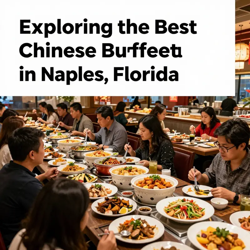 An image of a lively Chinese buffet filled with diners enjoying a variety of delicious dishes in Naples.
