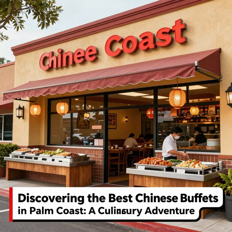 A colorful exterior view of a Chinese buffet restaurant in Palm Coast, inviting visitors in.