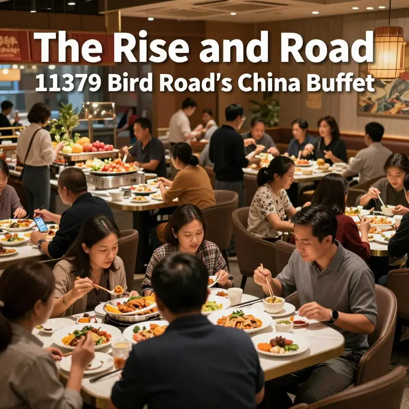The lively atmosphere of the China Buffet during its peak, showcasing the diverse food offerings.