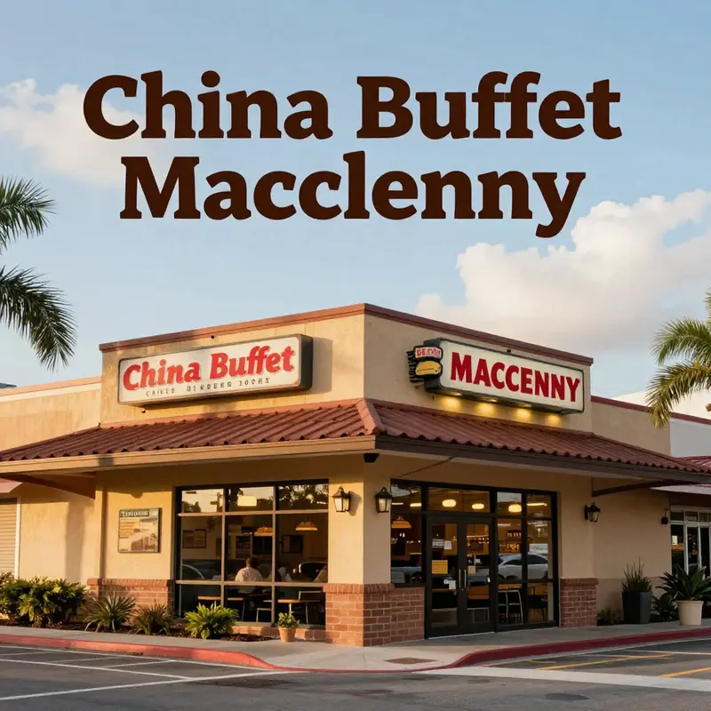The front view of China Buffet Macclenny, featuring its sign and sunny surroundings, inviting customers to enter for a delightful dining experience.