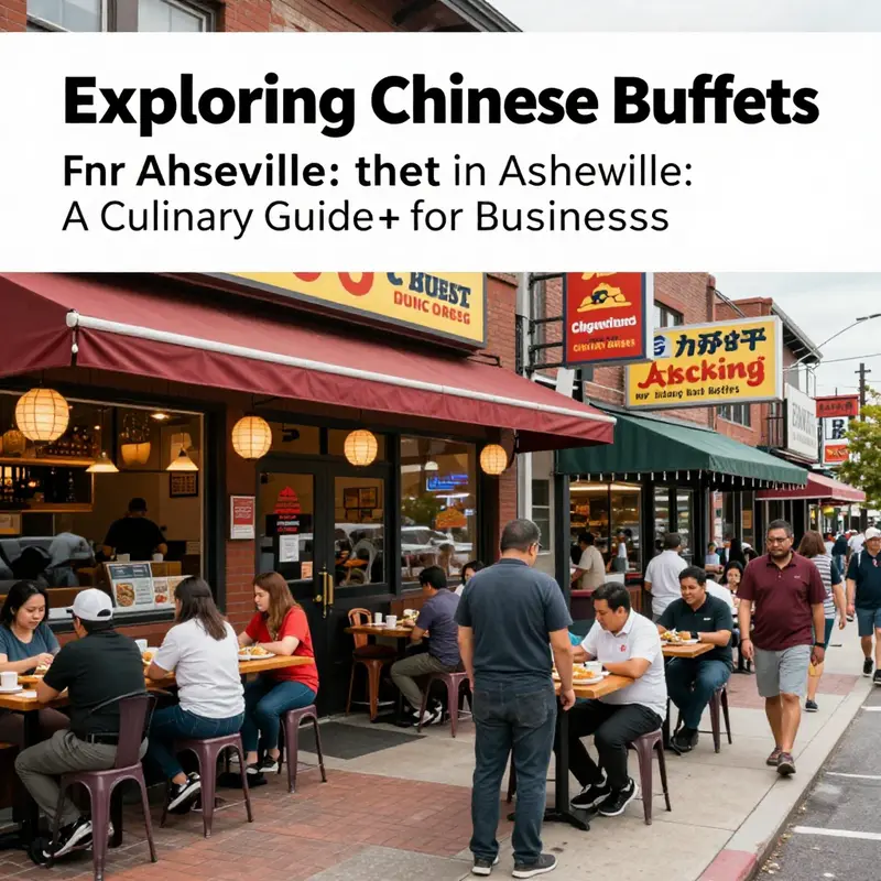 A busy street in Asheville showing Chinese buffet signage and diverse customers, highlighting the city’s vibrant dining culture.