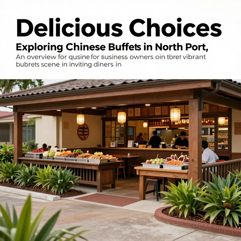The front entrance of a Chinese buffet restaurant in North Port, set in a lush environment, capturing the essence of local culinary charm.