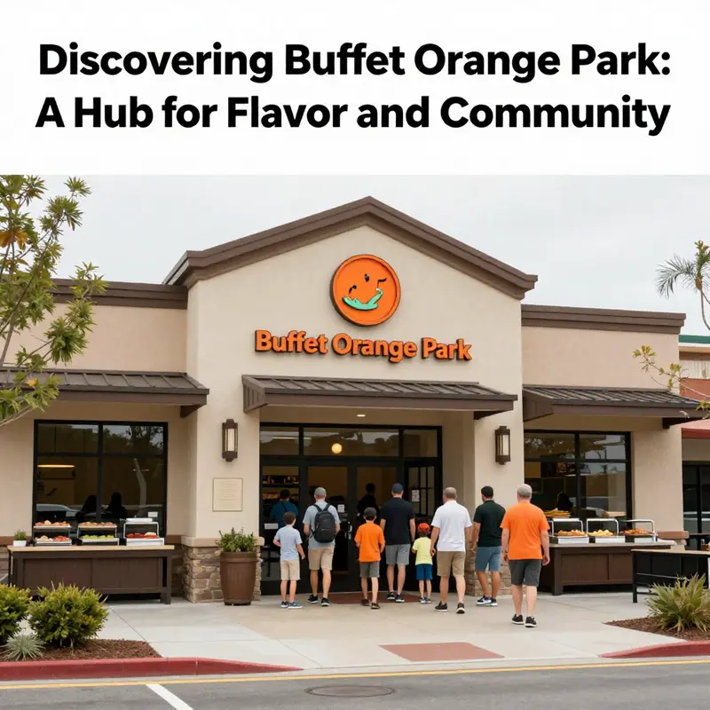 Front view of Buffet Orange Park, showing inviting entrance with guests arriving.