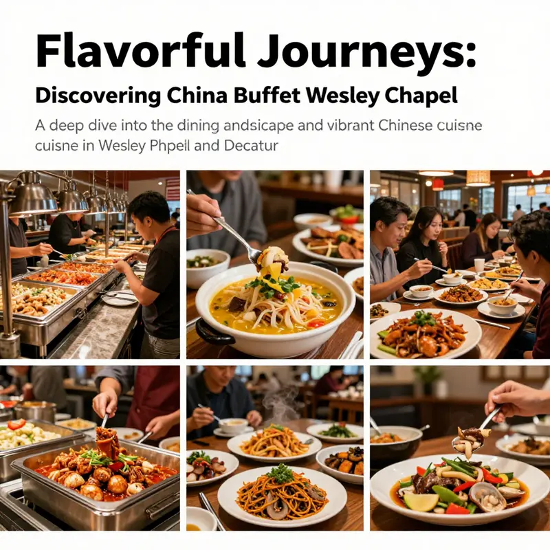 A colorful arrangement of Chinese dishes and patrons enjoying their meals at a buffet.