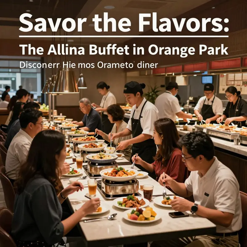 Exterior view of Orange Buffet with happy diners entering and enjoying the cozy environment.