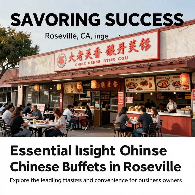 A bustling street scene in Roseville, CA, showcasing various Chinese buffets.