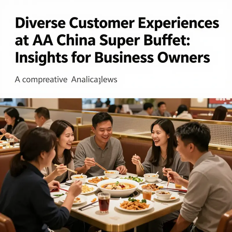 An inviting cover image displaying a bustling AA China Super Buffet with happy customers engaged in their dining experience.