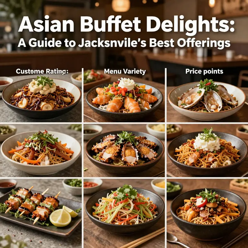 A rich selection of dishes available at Asian buffets in Jacksonville, showcasing the culinary diversity.