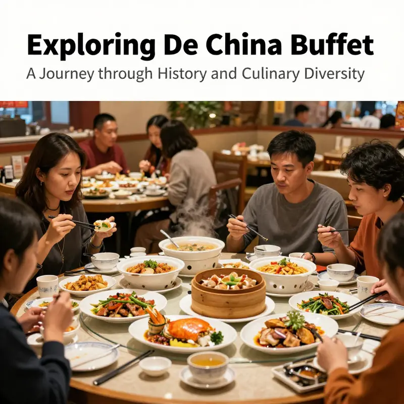 A bustling China Buffet restaurant filled with diners indulging in a variety of colorful Chinese dishes.