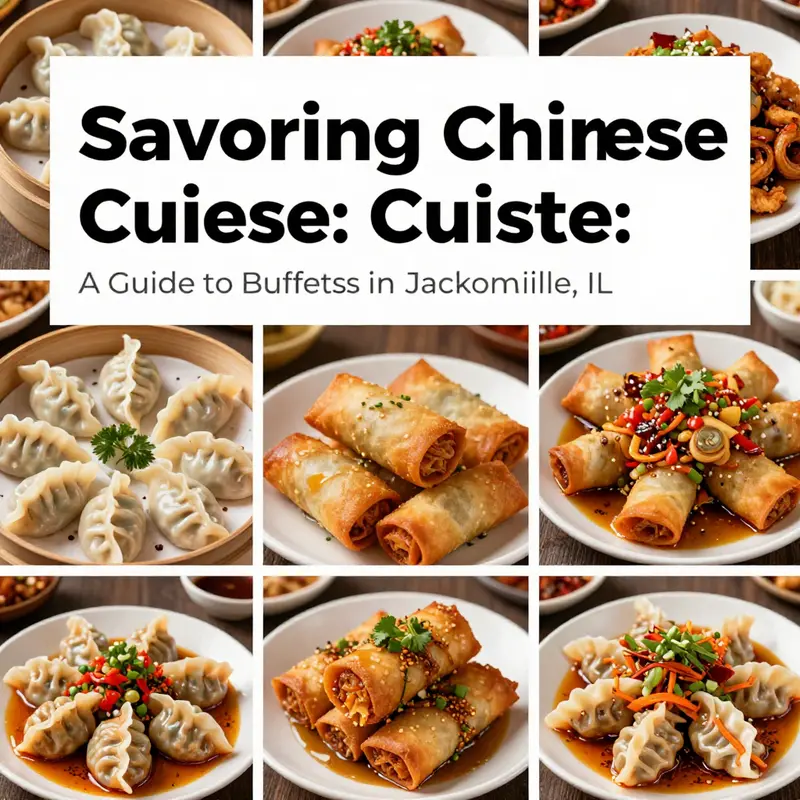 Collage showcasing various Chinese buffet dishes like dumplings, stir-fries, and sushi, reflecting the variety offered in Jacksonville.