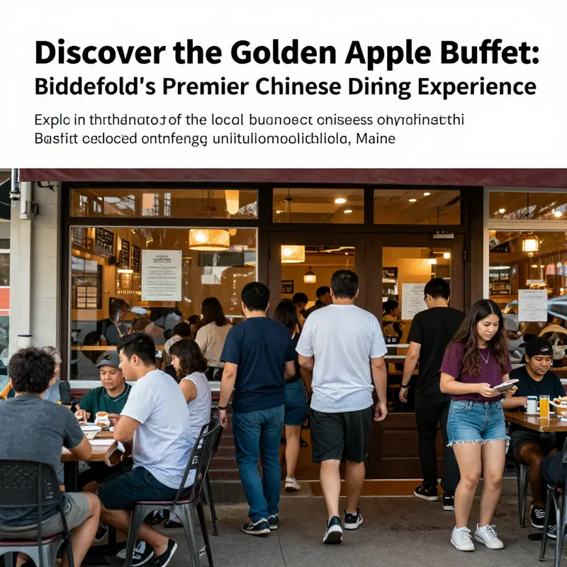 Families and students entering Golden Apple Buffet, showcasing its role as a community dining spot.