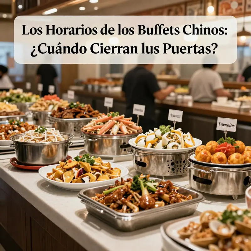 Horarios de operación en un buffet chino, mostrando la diversidad de opciones disponibles.