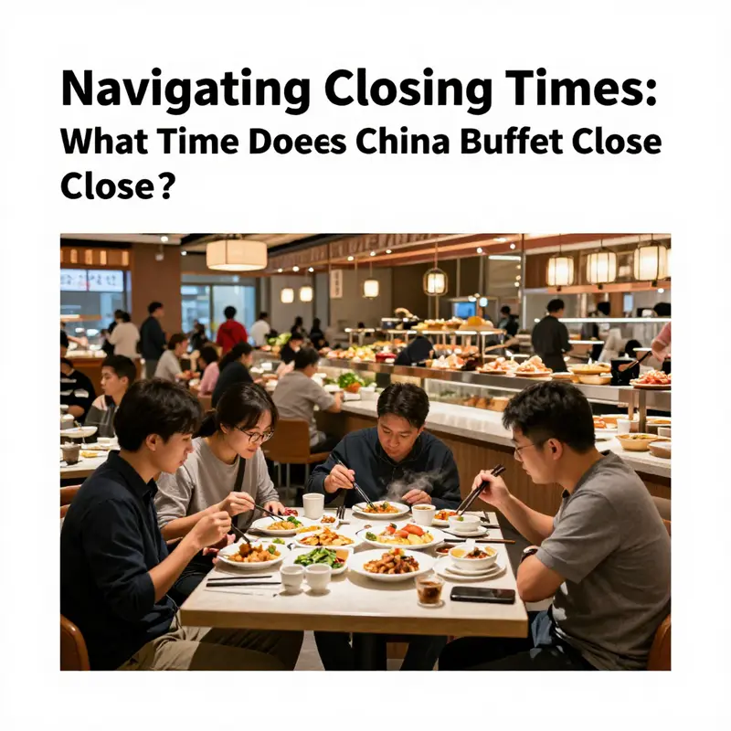 China Buffet’s closing hours displayed prominently outside a bustling restaurant, indicating its timing for potential diners.