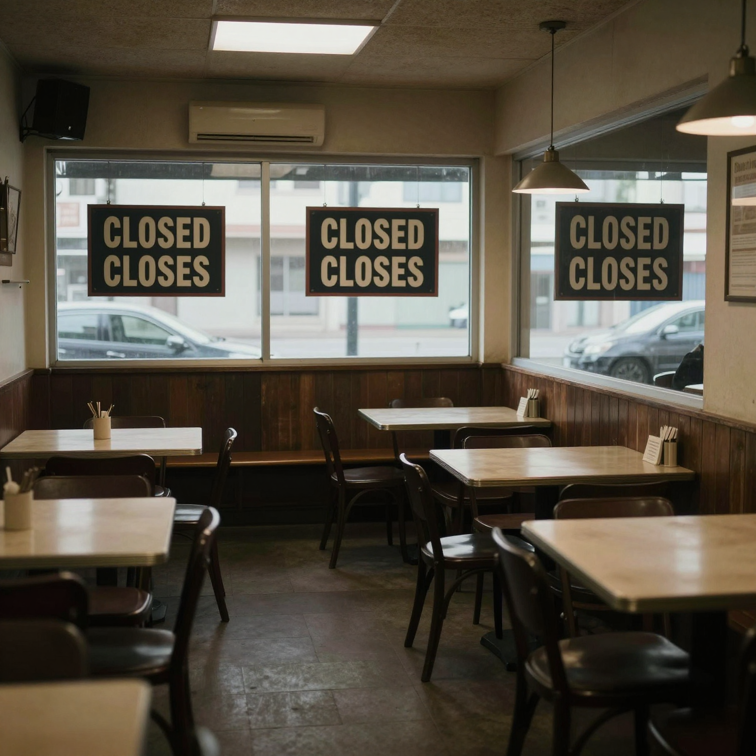 An empty restaurant interior symbolizing closures