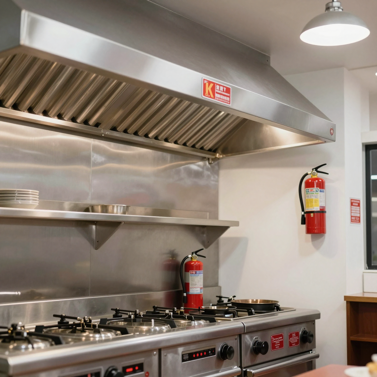 Commercial kitchen exhaust hood and fire safety equipment