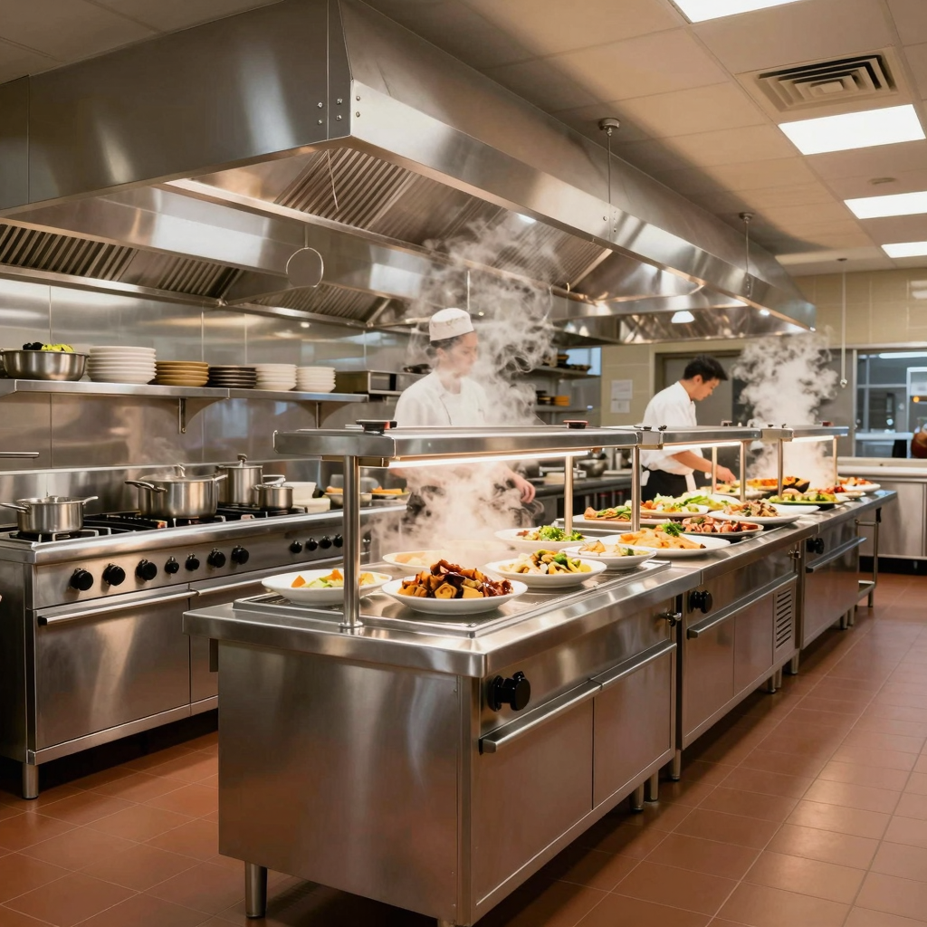 Commercial kitchen with high-quality stainless steel equipment