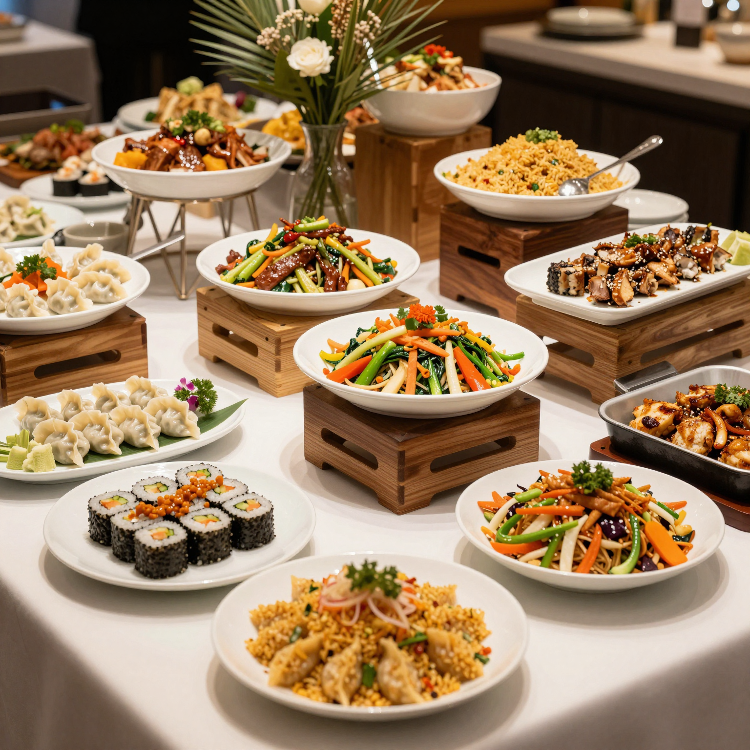 Buffet setup at A&D Express China Buffet showcasing a variety of dishes